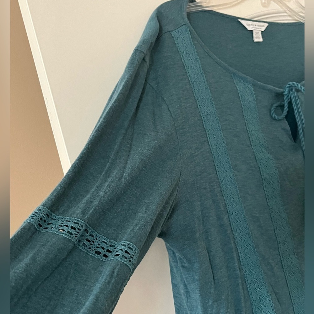 Lucky Brand Teal Long Sleeve Boho Blouse Women’s Size Small - Picture 8 of 12